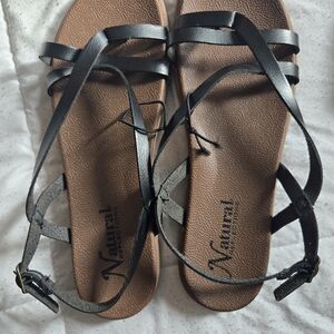 Natural Reflections Black and Brown Strappy Sandals